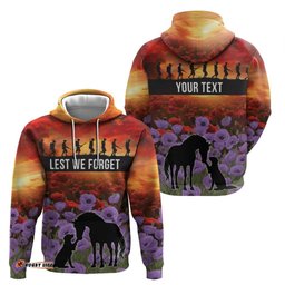 RugbyLife Shop Personalised ANZAC Day Hoodie Remembering the Animals of War LT19