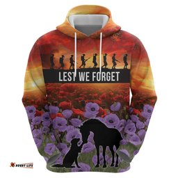 RugbyLife Shop Personalised ANZAC Day Hoodie Remembering the Animals of War LT19