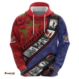 RugbyLife Shop Personalised ANZAC Spirit 1915-2026 Filmstrip Tribute Hoodie Lest We Forget 25 April LT9