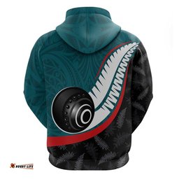 RugbyLife Shop Personalised Aotearoa Lawn Bowls Hoodie Maori and Silver Fern Sporty Style Teal Color LT03
