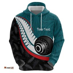 RugbyLife Shop Personalised Aotearoa Lawn Bowls Hoodie Maori and Silver Fern Sporty Style Teal Color LT03