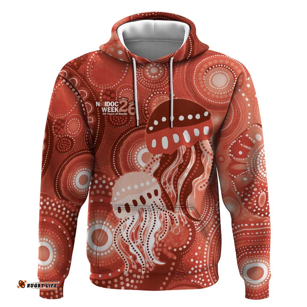 RugbyLife Shop NAIDOC Deadly 50 Years Hoodie Jellyfish Aboriginal Culture Inspired Red LT9
