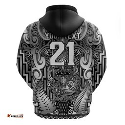 RugbyLife Shop Custom New Zealand Taiaha Maori Hoodie Kiwikiwi Minimalist Silver Fern Tukutuku Motif LT9