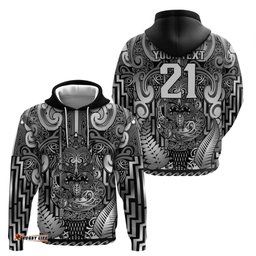 RugbyLife Shop Custom New Zealand Taiaha Maori Hoodie Kiwikiwi Minimalist Silver Fern Tukutuku Motif LT9