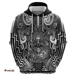RugbyLife Shop Custom New Zealand Taiaha Maori Hoodie Kiwikiwi Minimalist Silver Fern Tukutuku Motif LT9