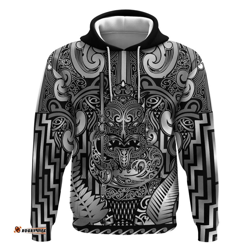 RugbyLife Shop Custom New Zealand Taiaha Maori Hoodie Kiwikiwi Minimalist Silver Fern Tukutuku Motif LT9
