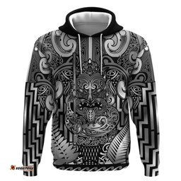 RugbyLife Shop Custom New Zealand Taiaha Maori Hoodie Kiwikiwi Minimalist Silver Fern Tukutuku Motif LT9
