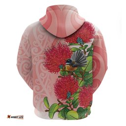 RugbyLife Shop New Zealand Fantail Hoodie Maori Koru With Pohutukawa Flowers LT05