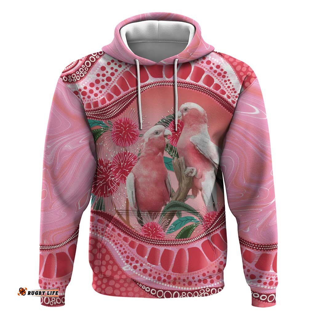 RugbyLife Shop Indigenous Pink Galah Australia Hoodie Australian Hakea Aboriginal Art Proud LT14