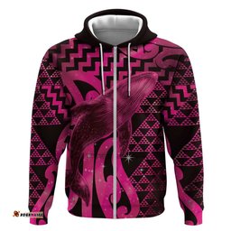 RugbyLife Shop Humpback Whale Matariki New Zealand Hoodie NZ Maori Paikea Poutama Luxury Pink LT14