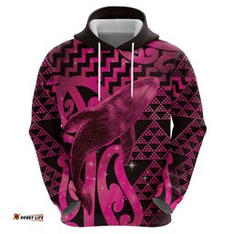RugbyLife Shop Humpback Whale Matariki New Zealand Hoodie NZ Maori Paikea Poutama Luxury Pink LT14