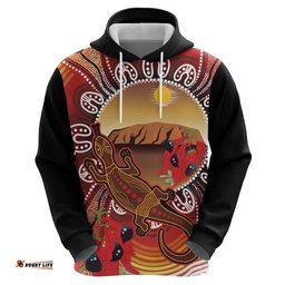 RugbyLife Shop Indigenous Goanna Australia Hoodie Aussie Uluru Ayers Rock Sturt's Desert Pea LT14
