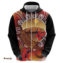 RugbyLife Shop Indigenous Goanna Australia Hoodie Aussie Uluru Ayers Rock Sturt's Desert Pea LT14