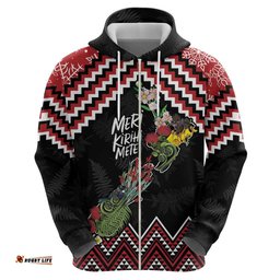 RugbyLife Shop New Zealand Christmas Taniko Poutama Hoodie Flora Map with Birds LT7