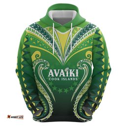 RugbyLife Shop Custom Rugby Cook Islands Avaiki Hoodie Green Kuki Airani Tribal Maori Inspired LT9