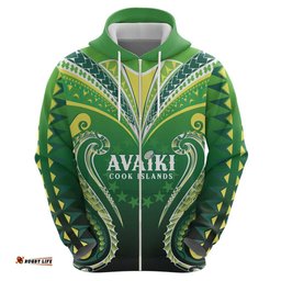 RugbyLife Shop Custom Rugby Cook Islands Avaiki Hoodie Green Kuki Airani Tribal Maori Inspired LT9
