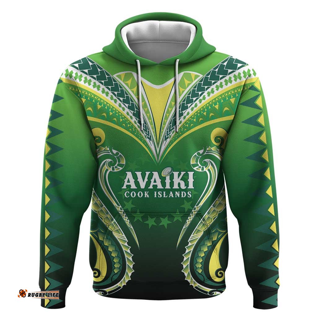 RugbyLife Shop Custom Rugby Cook Islands Avaiki Hoodie Green Kuki Airani Tribal Maori Inspired LT9