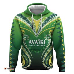 RugbyLife Shop Custom Rugby Cook Islands Avaiki Hoodie Green Kuki Airani Tribal Maori Inspired LT9