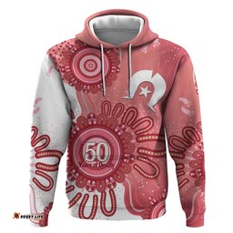 RugbyLife Shop NAIDOC Week 2026 Hoodie 50 Years Deadly Dhari Pink Aboriginal Art LT14