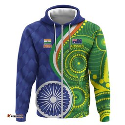 RugbyLife Shop India Vs Australian Cricket Custom Hoodie Ashoka Chakra and Aboriginal Together LT9