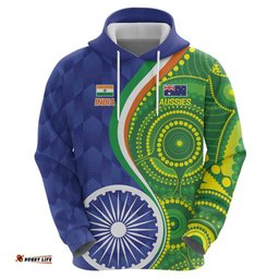 RugbyLife Shop India Vs Australian Cricket Custom Hoodie Ashoka Chakra and Aboriginal Together LT9