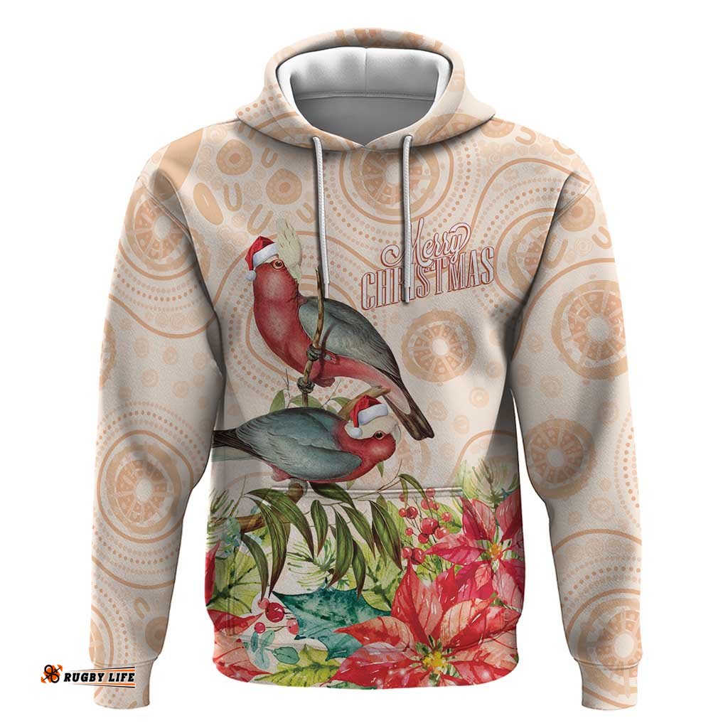 RugbyLife Shop Merry Christmas Aussie Aboriginal Hoodie Rosebreasted Cockatoo Pastel LT7