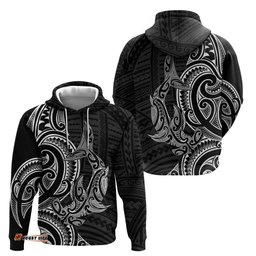 RugbyLife Shop New Zealand Hammerhead Shark Hoodie Maori Haehae Mangopare Black LT14