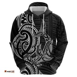 RugbyLife Shop New Zealand Hammerhead Shark Hoodie Maori Haehae Mangopare Black LT14