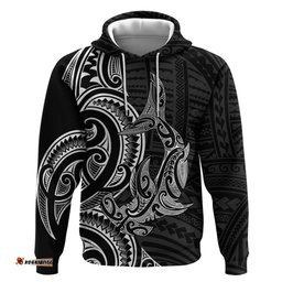 RugbyLife Shop New Zealand Hammerhead Shark Hoodie Maori Haehae Mangopare Black LT14