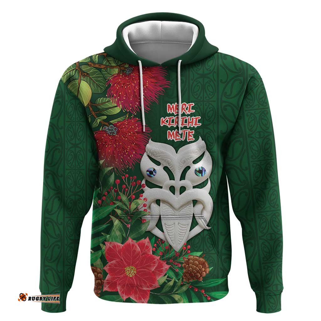 RugbyLife Shop Maori Wheku Meri Kirihimete Personalised Hoodie All Green Indigenous Maori Motif LT9
