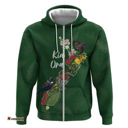 RugbyLife Shop Kia Ora New Zealand Floral Personalized Hoodie Sage Green LT7