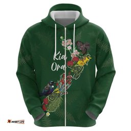 RugbyLife Shop Kia Ora New Zealand Floral Personalized Hoodie Sage Green LT7