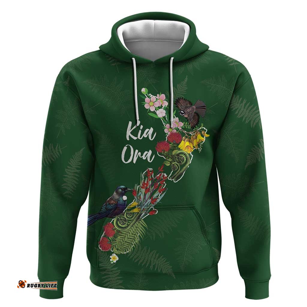 RugbyLife Shop Kia Ora New Zealand Floral Personalized Hoodie Sage Green LT7