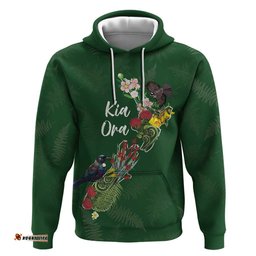 RugbyLife Shop Kia Ora New Zealand Floral Personalized Hoodie Sage Green LT7