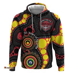 RugbyLife Shop Essendon Bombers NAIDOC Week 2026 Personalised Hoodie 50 Years of Deadly Aboriginal Art LT14