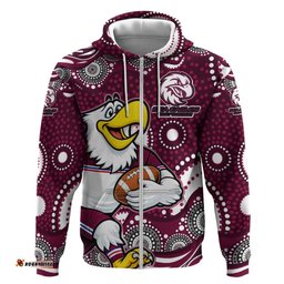 RugbyLife Shop Manly Warringah Sea Eagles Hoodie Aboriginal Dot Pattern - Rugby Mascot Heritage Pride TS04