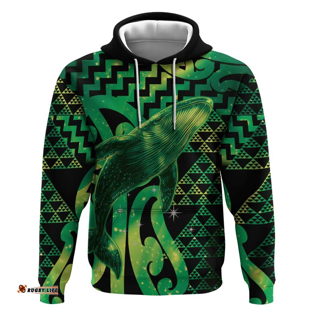 RugbyLife Shop Humpback Whale Matariki New Zealand Hoodie NZ Maori Paikea Poutama Luxury Green LT14