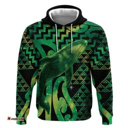 RugbyLife Shop Humpback Whale Matariki New Zealand Hoodie NZ Maori Paikea Poutama Luxury Green LT14