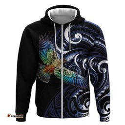 RugbyLife Shop New Zealand Kea Bird Personalised Hoodie Maori Tribal Koru Art LT9