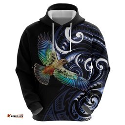 RugbyLife Shop New Zealand Kea Bird Personalised Hoodie Maori Tribal Koru Art LT9