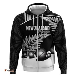RugbyLife Shop Custom New Zealand Silver Fern Petanque Hoodie Aotearoa Maori Pattern LT14