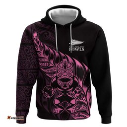RugbyLife Shop New Zealand Lawn Bowls Custom Hoodie Pink Maori Warrior Tribal Silver Fern LT9
