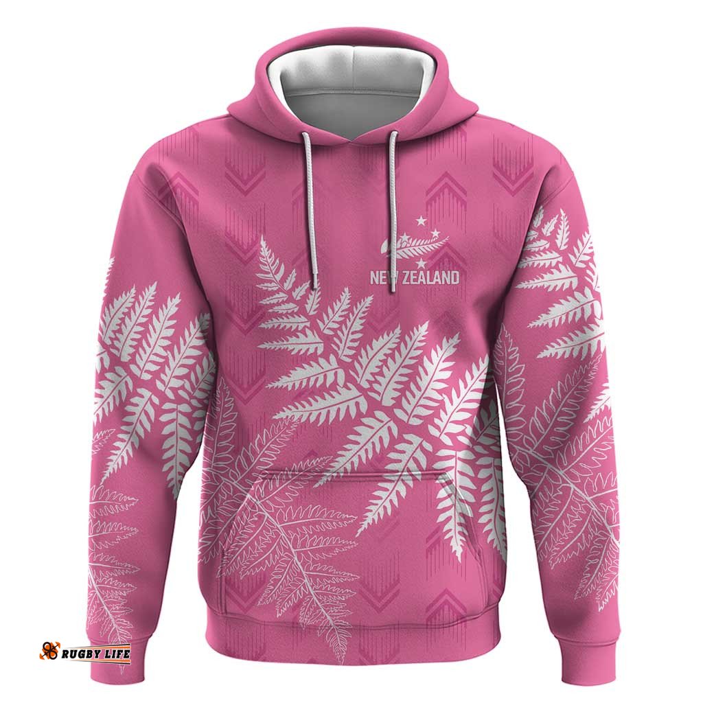 RugbyLife Shop New Zealand Lawn Bowls Breast Cancer Personalized Hoodie Wrap-Around Silver Fern LT7