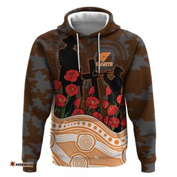 RugbyLife Shop GWS Giants ANZAC Day Hoodie Indigenous Dot Art with Poppy Flower Tribute TS04