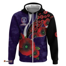 RugbyLife Shop Fremantle Dockers ANZAC Personalised Hoodie Lest We Forget Poppy Camo LT9