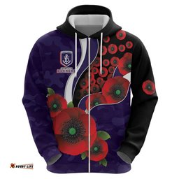 RugbyLife Shop Fremantle Dockers ANZAC Personalised Hoodie Lest We Forget Poppy Camo LT9
