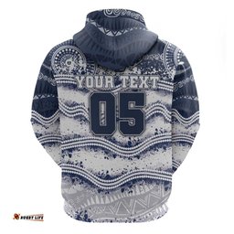 RugbyLife Shop Custom Geelong Navy Hoodie Playful Cat Kicking Ball DT05