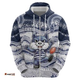 RugbyLife Shop Custom Geelong Navy Hoodie Playful Cat Kicking Ball DT05