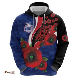 RugbyLife Shop North Kangaroos ANZAC Personalised Hoodie Lest We Forget Poppy Camo LT9