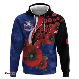 RugbyLife Shop North Kangaroos ANZAC Personalised Hoodie Lest We Forget Poppy Camo LT9